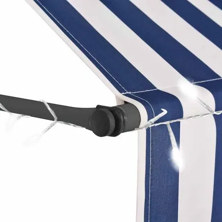  Copertină retractabilă manual cu LED, albastru & alb, 200 cm