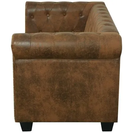  Canapea Chesterfield, 2 locuri, maro, piele ecologică 