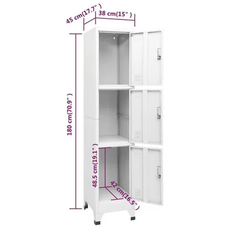  Dulap vestiar cu 3 compartimente, 38x45x180 cm  
