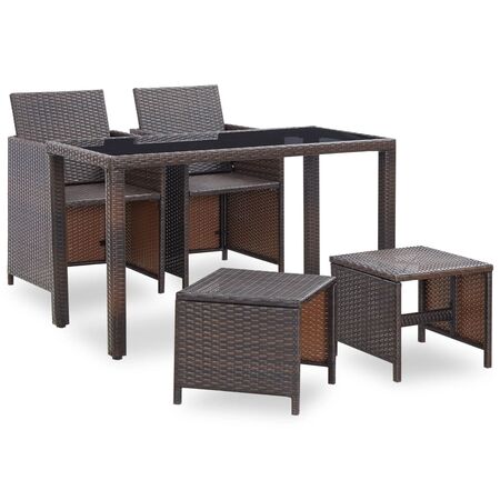  Set mobilier de exterior cu perne, 5 piese, maro, poliratan