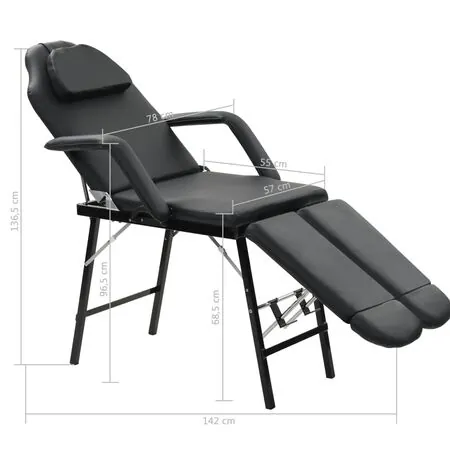  Scaun tratament facial, piele artificială, 185x78x76 cm, negru