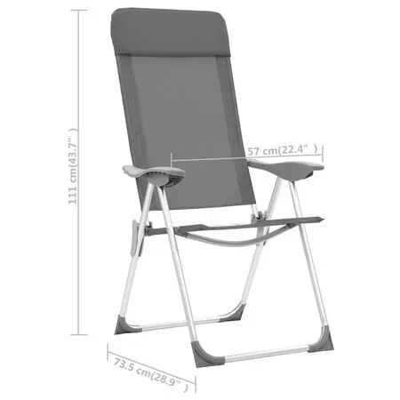  Scaune de camping pliante, 4 buc., gri, aluminiu