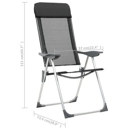  Scaune de camping pliante, 2 buc., negru, aluminiu