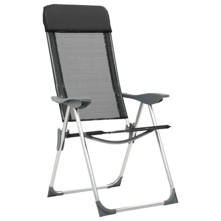  Scaune de camping pliante, 2 buc., negru, aluminiu