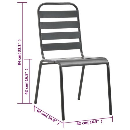  Set mobilier bistro, 3 piese, gri închis, oțel