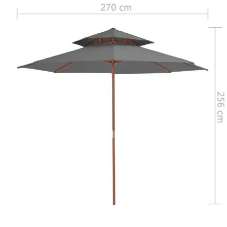  Umbrelă de soare dublă, stâlp din lemn, 270 cm, antracit