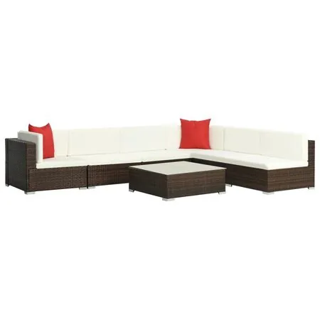  Set mobilier de grădină cu perne, 7 piese, maro, poliratan