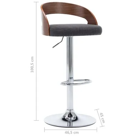  Scaune de bar 2 buc. gri închis, material textil & lemn curbat