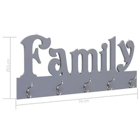  Cuier de perete FAMILY, gri, 74 x 29,5 cm