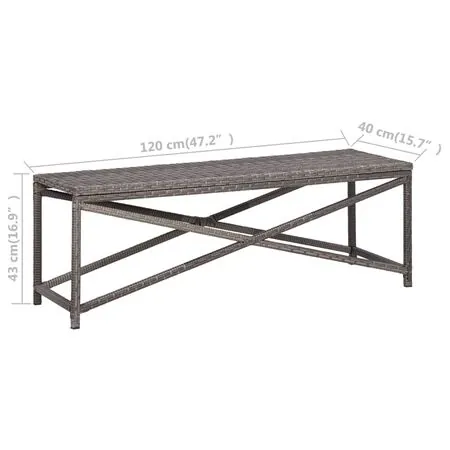  Bancă de grădină, gri, 120 cm, poliratan