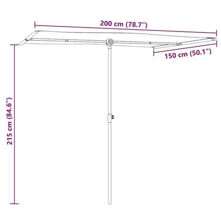  Umbrelă de soare de grădină cu stâlp aluminiu antracit 2x1,5 cm