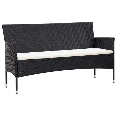  Set mobilier de grădină cu perne, 5 piese, negru, poliratan
