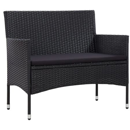  Set mobilier de grădină cu perne, 4 piese, negru, poliratan
