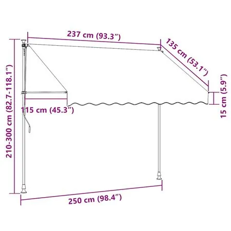  Copertină retractabilă manual cu LED, antracit, 250 cm