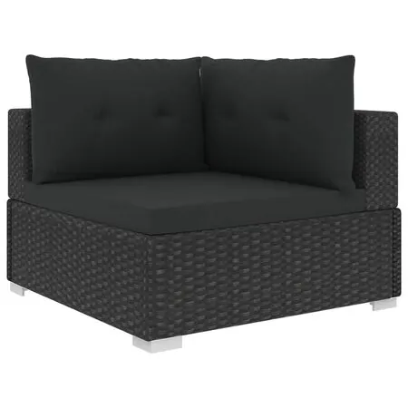  Set mobilier de grădină cu perne, 10 piese, negru, poliratan