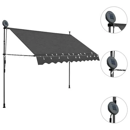  Copertină retractabilă manual cu LED, antracit, 250 cm