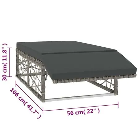  Set mobilier de grădină cu perne, 2 piese, gri, poliratan