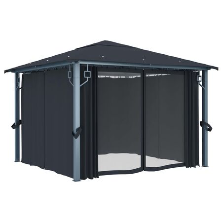  Pavilion cu perdele, antracit, 300 x 300 cm, aluminiu