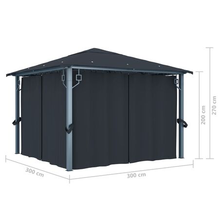  Pavilion cu perdele, antracit, 300 x 300 cm, aluminiu