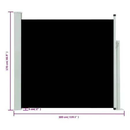  Copertină laterală retractabilă de terasă, negru, 170 x 300 cm