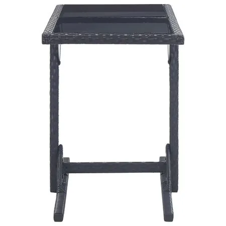  Masă de grădină, negru, 110 x 53 x 72 cm, sticlă și poliratan