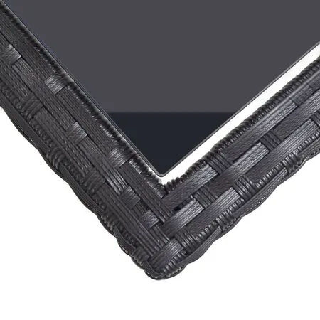  Masă de grădină, negru, 110 x 53 x 72 cm, sticlă și poliratan