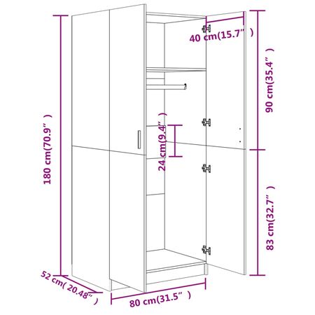  Șifonier, gri beton, 80x52x180 cm, lemn prelucrat