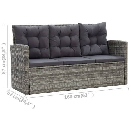  Set mobilier de exterior cu perne, 5 piese, gri, poliratan