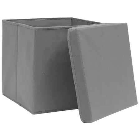  Cutii depozitare cu capace, 10 buc., gri, 32x32x32 cm, textil