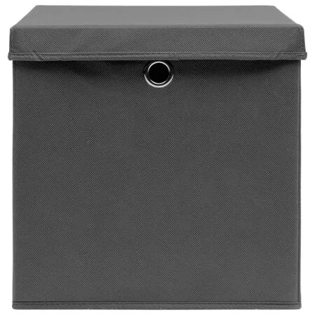  Cutii depozitare cu capace, 10 buc., gri, 32x32x32 cm, textil