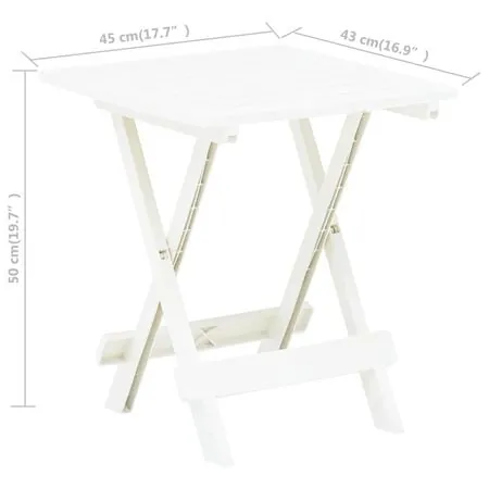  Masă de grădină pliabilă, alb, 45 x 43 x 50 cm, plastic 