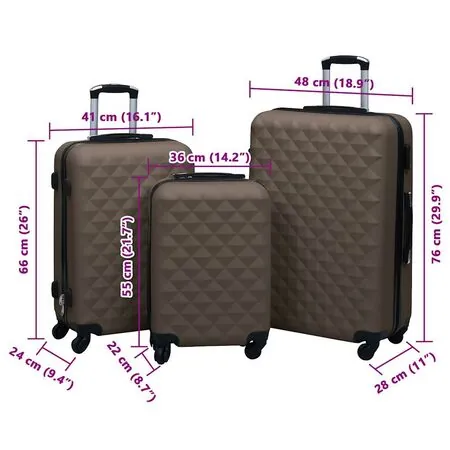  Set de valize cu carcasă rigidă, 3 piese, maro, ABS