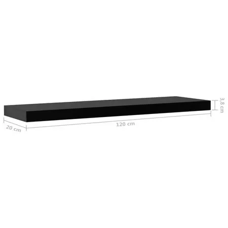  Rafturi de perete suspendate, 2 buc., negru, 120 x 20 x 3,8 cm