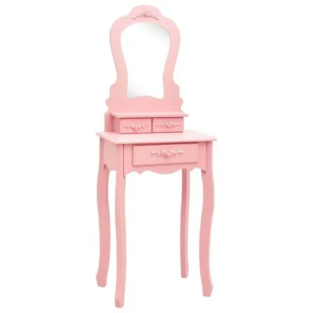  Set masă de toaletă cu taburet roz 50x59x136 cm lemn paulownia