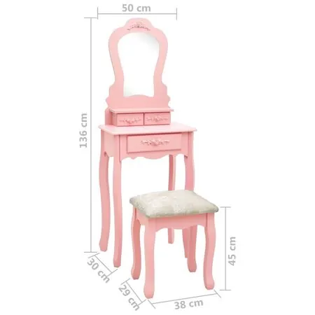  Set masă de toaletă cu taburet roz 50x59x136 cm lemn paulownia