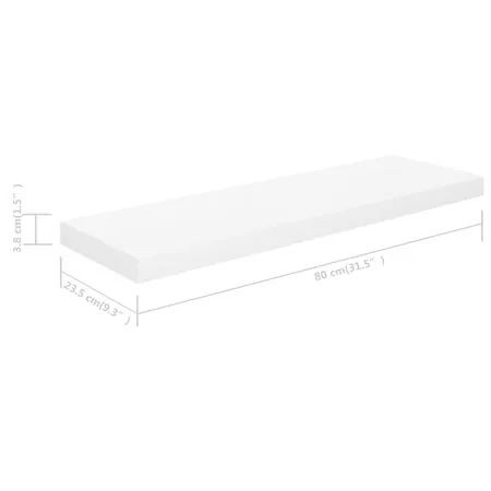  Raft de perete suspendat, alb extralucios, 80x23,5x3,8 cm, MDF