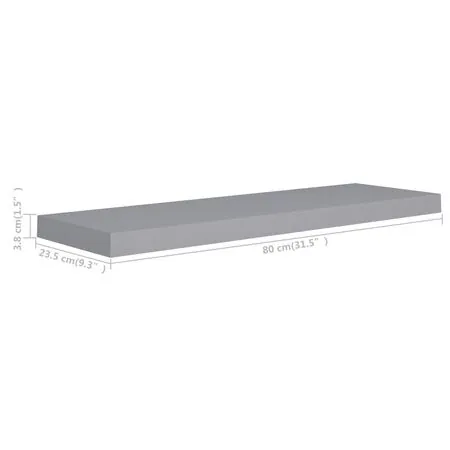  Rafturi de perete suspendate, 2 buc., gri, 80x23,5x3,8 cm, MDF