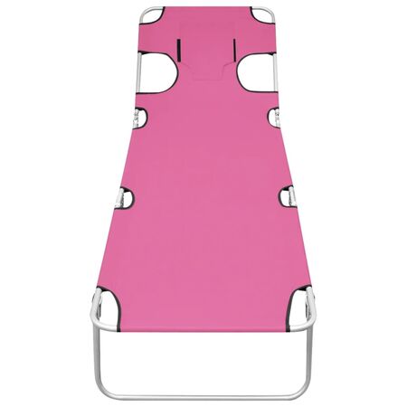  Șezlong pliabil cu tetieră, roz magenta, oțel