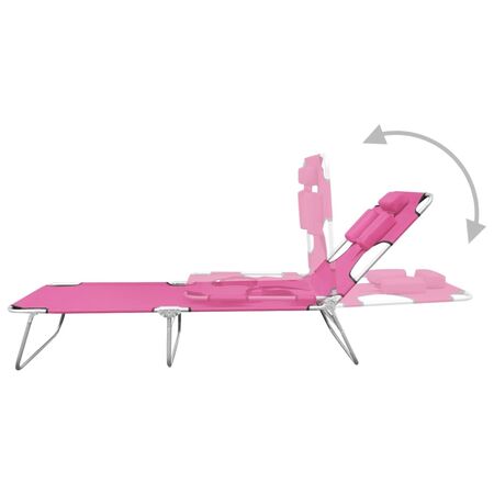  Șezlong pliabil cu tetieră, roz magenta, oțel