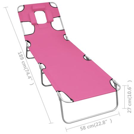  Șezlong pliabil cu tetieră, roz magenta, oțel