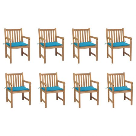 Set 8 bucati scaune de gradina cu perne albastre, albastru
