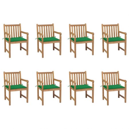 Set 8 bucati scaune de gradina cu perne verzi, verde