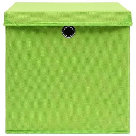  Cutii depozitare cu capac, 4 buc., verde, 28x28x28 cm