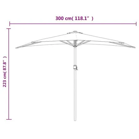  Umbrelă de balcon, tijă aluminiu bordo 300x155x223cm semirotund