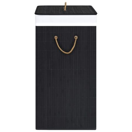  Coș de rufe din bambus cu 2 secțiuni, negru, 100 L