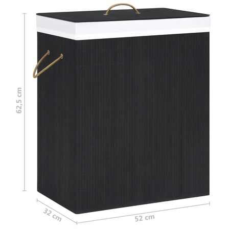  Coș de rufe din bambus cu 2 secțiuni, negru, 100 L