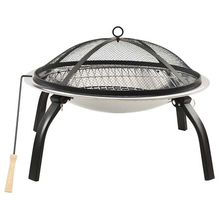  Vatră de foc 2-în-1 cu grătar/vătrai, 56x56x49 cm, oțel inoxidabil