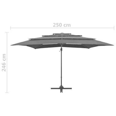  Umbrelă de soare 4 niveluri, stâlp aluminiu antracit 250x250 cm