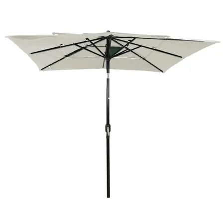  Umbrelă de soare 3 niveluri, stâlp aluminiu, nisipiu, 2,5x2,5 m