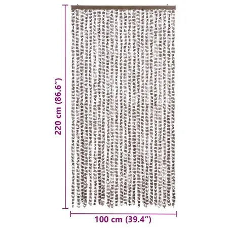  Perdea pentru insecte, gri taupe și alb, 100 x 220 cm, chenille